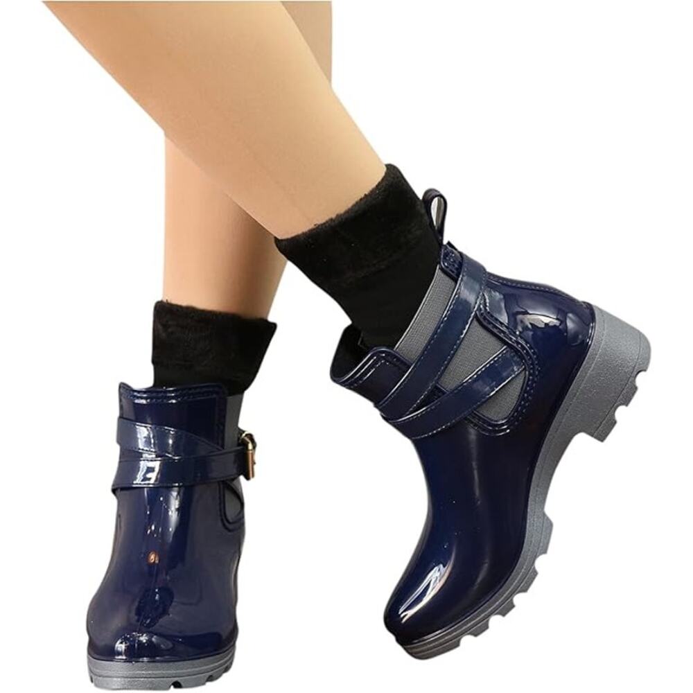 610 Rain Boots Blue Womens 41 PVC Wellington Outdoor Heeled Walking Pull On